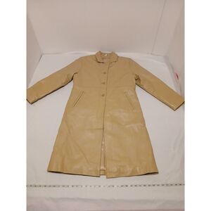 Exit Beige Classic Leather Trench Coat, Removable Lining, Womens XL